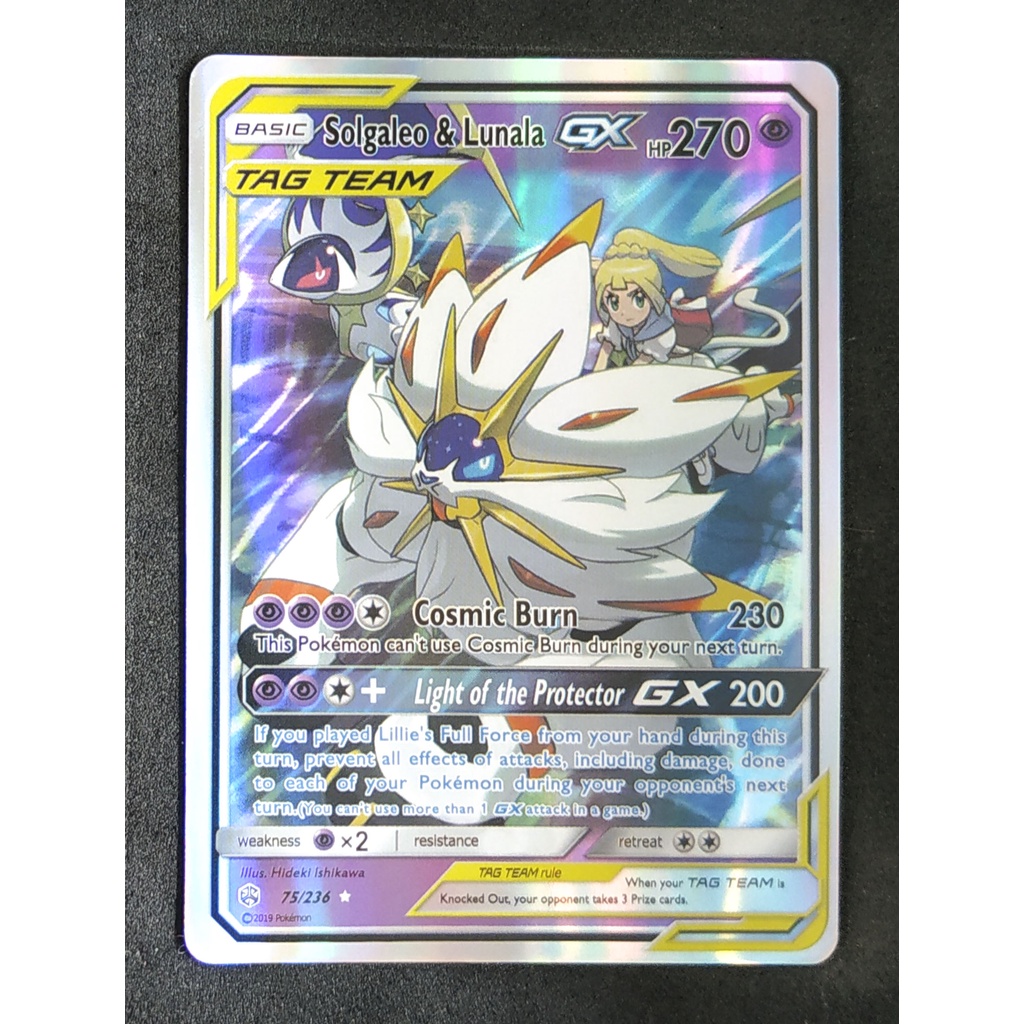 Solgaleo & Lunala Tag Team GX Luna Ala 75/236 Pokemon Card Gold Flash ...