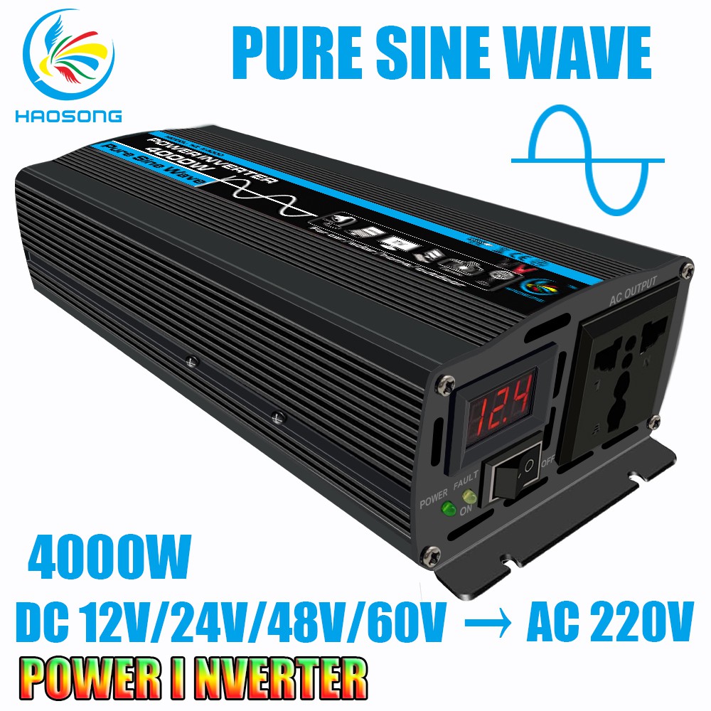 4000W Pure Sine Wave Power Inverter DC 12V/24V/48V/60V to AC 220V with ...