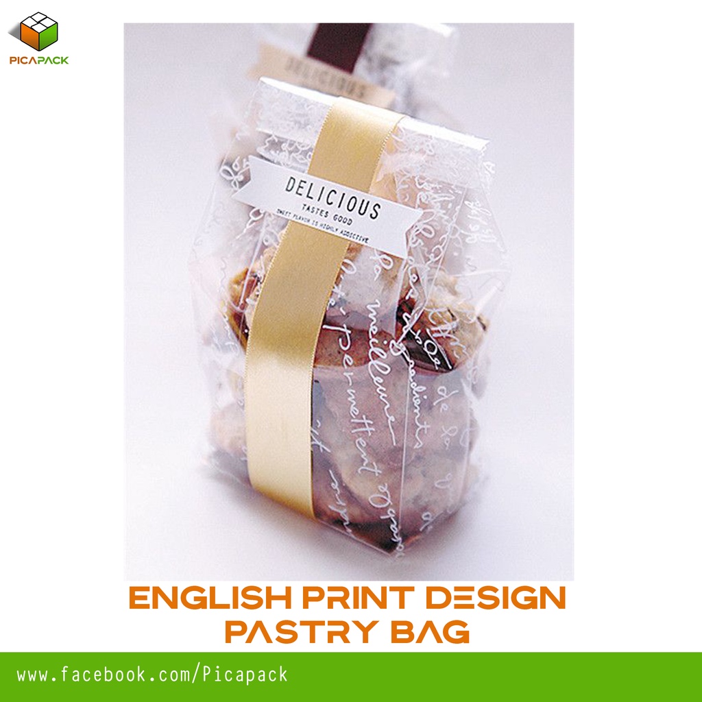 50 PCS English Print Design Pastry Bag Plastic Loot Bag for Cookies