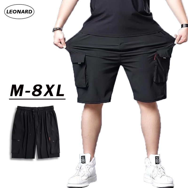M8XL Big Size Cargo Shorts for Men Stretch Wide Leg Black Shorts
