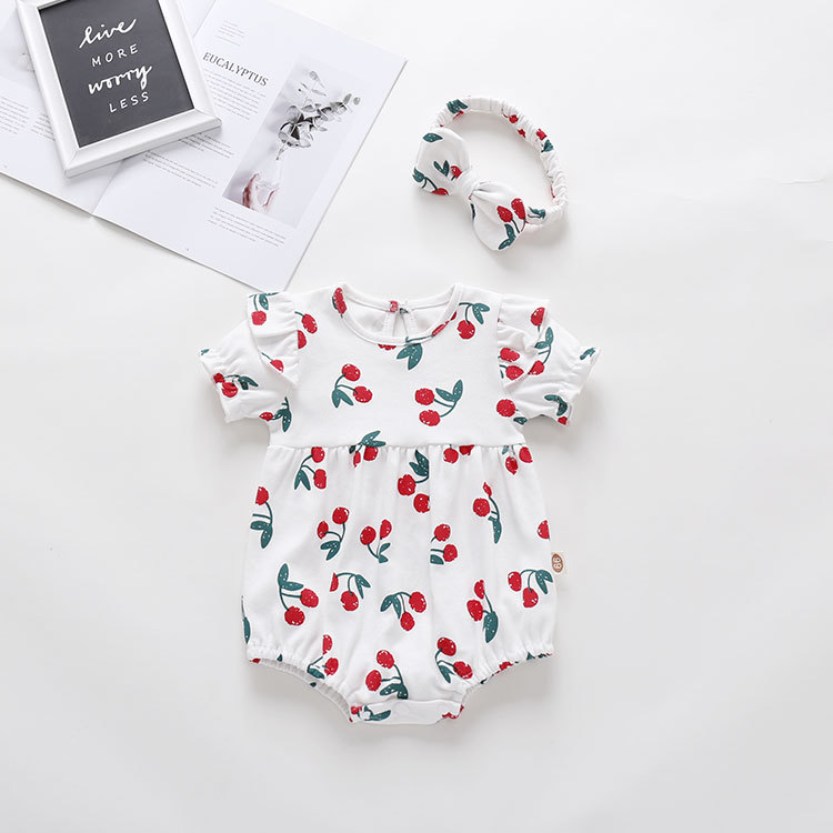 PCs Newborn Baby Girls Cherry Prints Lovely Rompers+Headband/Hat