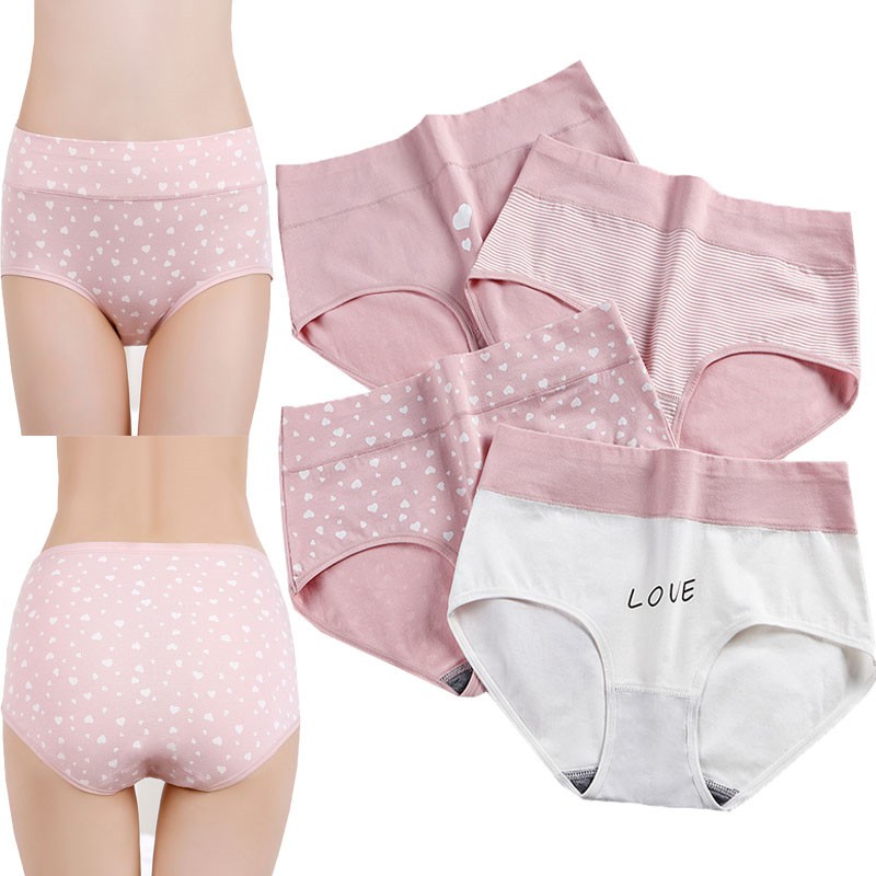 M-XXL Underwear Women Cute Panties Ladies High Waist Pure Cotton Soft High  Rise Tight Teens Girl Brief Plus Size