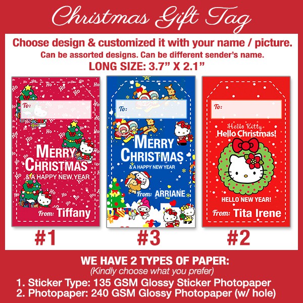 Hello Kitty Christmas Gift Tag w/ your Name (Sticker or NonSticker ...