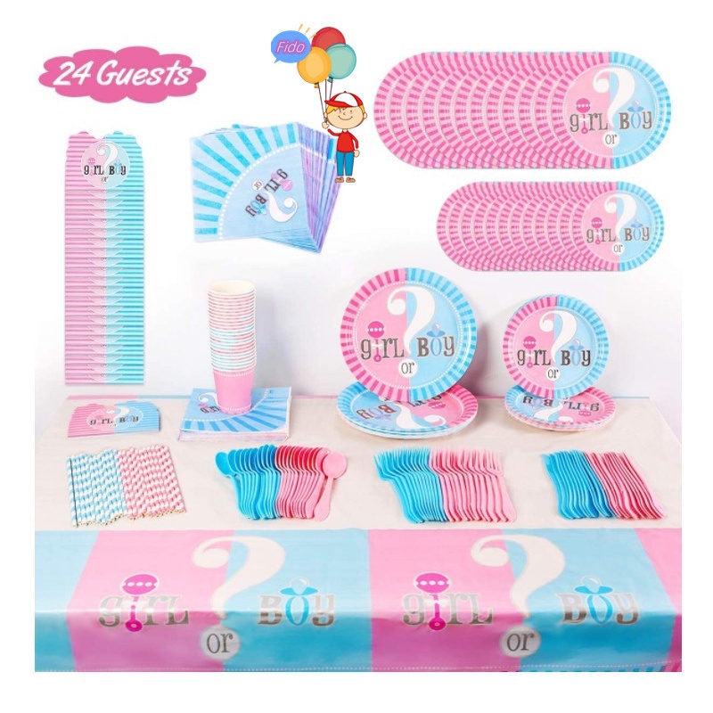 Gender Reveal Party Decorations Disposable Tableware Paper Plate Fork