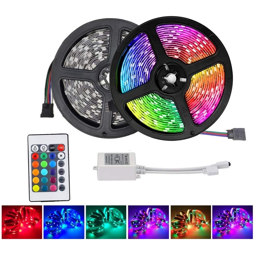 3528 10M LED Strip Light RGB 24key Remote Control 12V Power Adapter ...