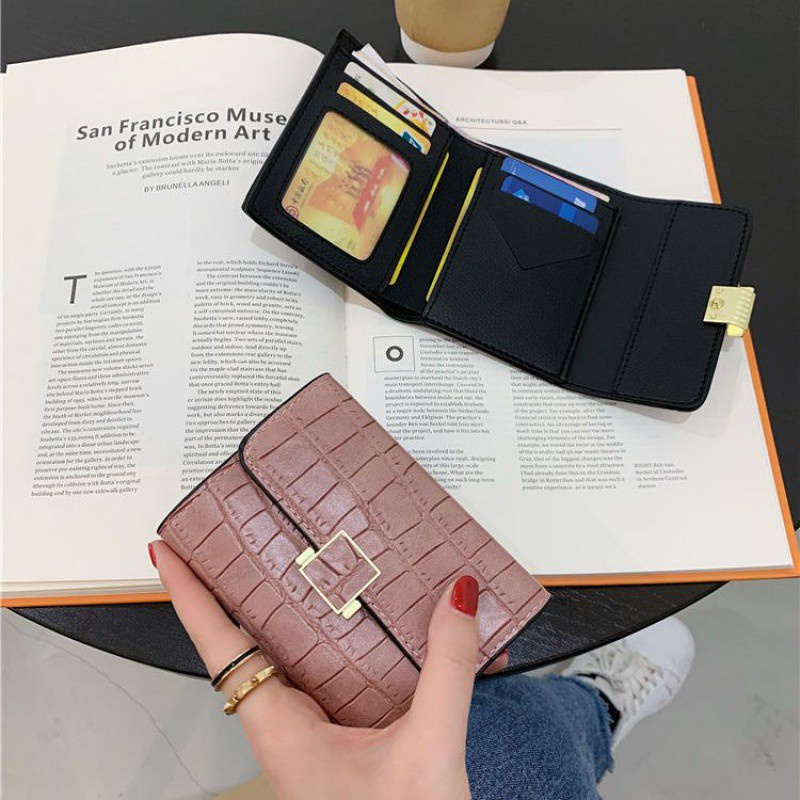 Crocodile Pattern Coin Purse Wallet for Women Embossed Buckle Trifold ...