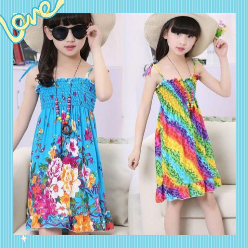 Affordable Kids Girl Spaghetti Strap Smocking Dress  Pambahay/OOTD/Beach/Summer Wear - Main Image