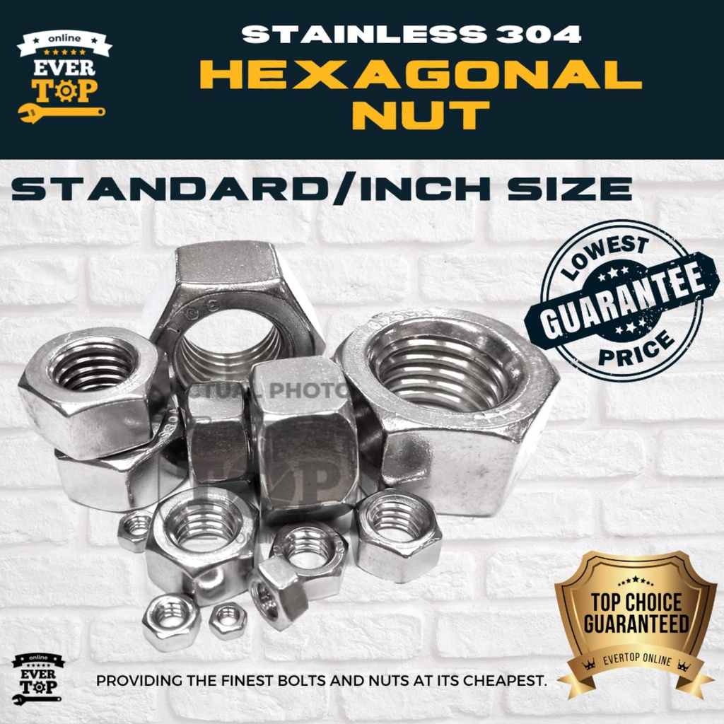 1/5/10 PCS STAINLESS 304 NUT STANDARD S/S 304 HEX HEXAGONAL NUT SS Shopee Philippines