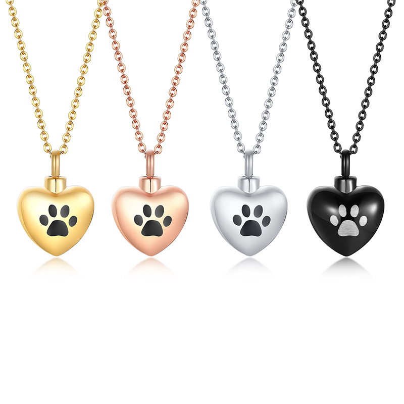 Vnox Pet Cremation Jewelry for Ashes Pendant Paw Print Heart Urn ...