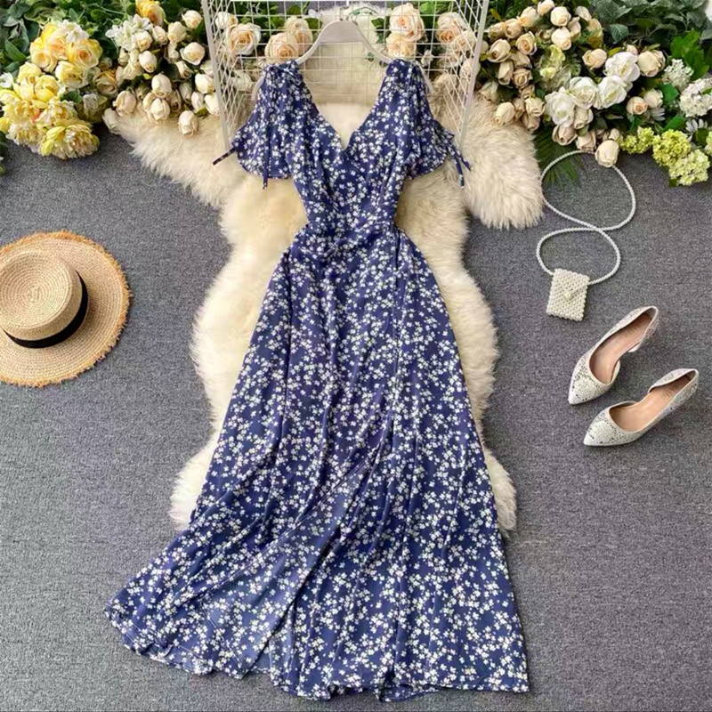 Korean dress for women maxi floral dress off shoulder dress for woman ...