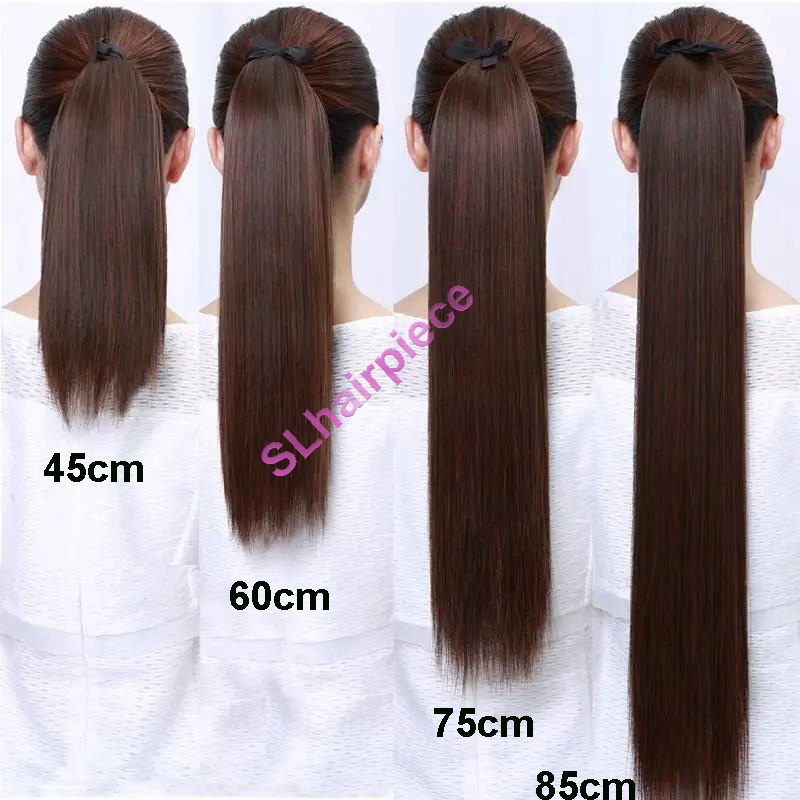 Clip in Ponytail Hair Extensions Brown Natural Black 85cm Long