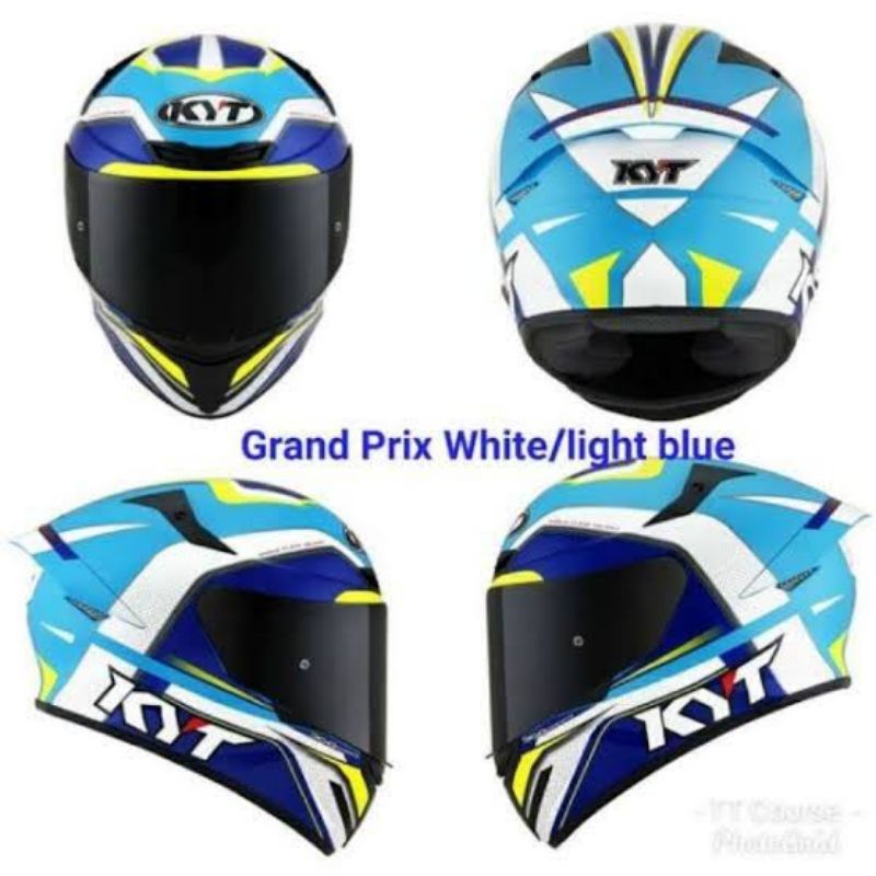 KYT TT Course Grand Prix White/Light Blue Helmet