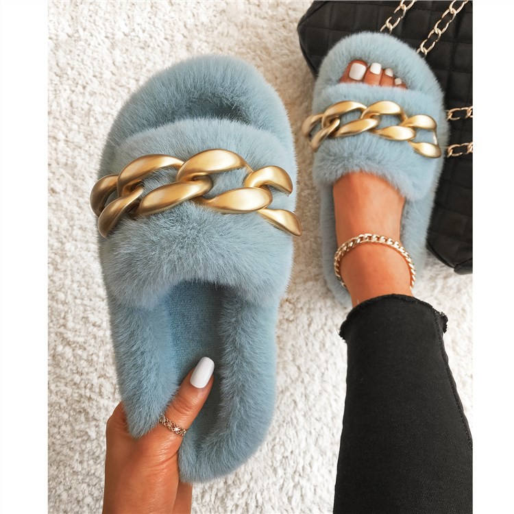 Faux fur slippers slides hot sale