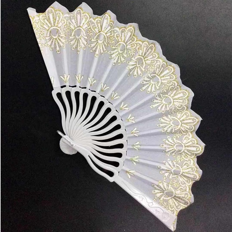 Hand Held Folding Fan White Gold Glittters Designs Pamaypay | Shopee ...