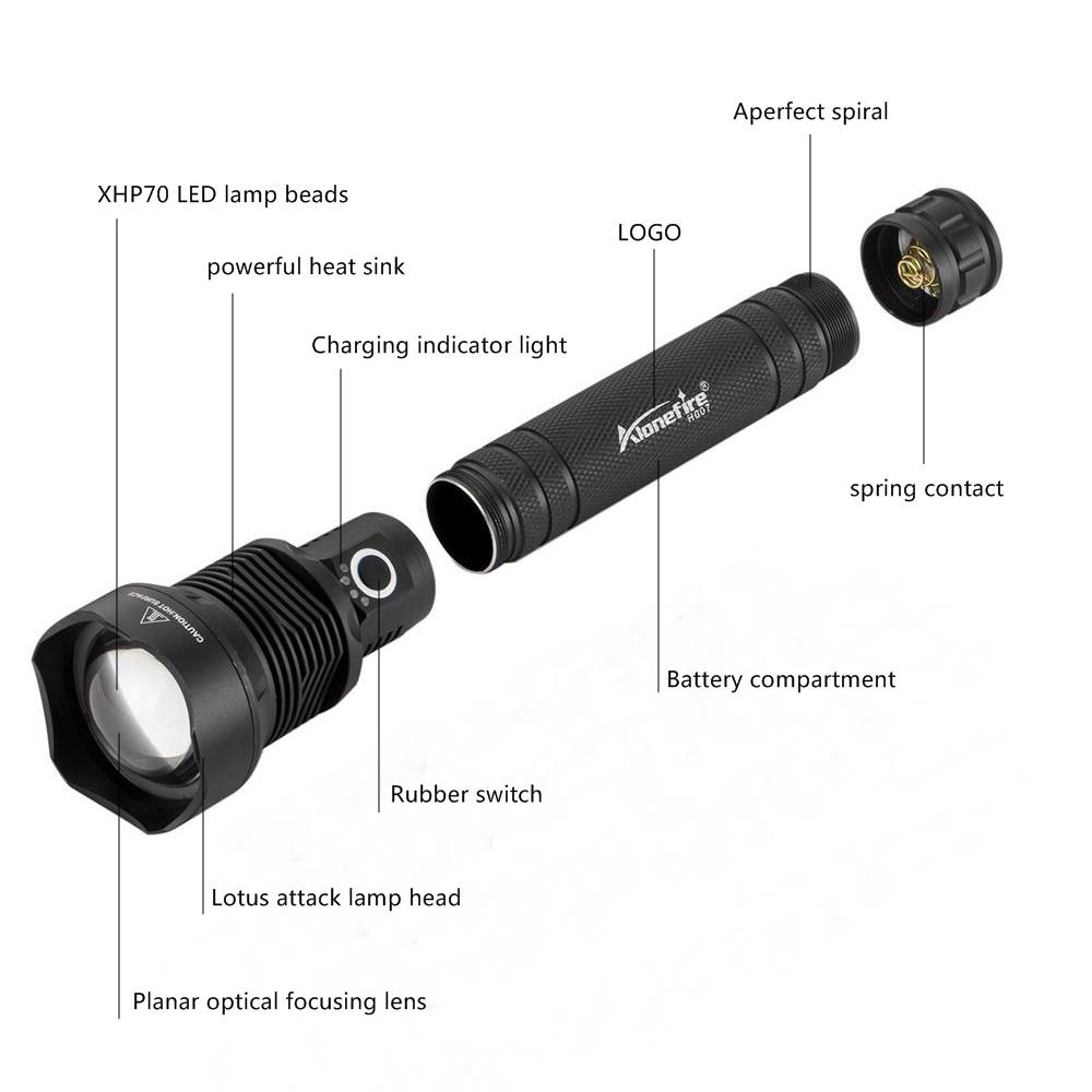 Alonefire H007 8000 Lumen Xhp70 Led Flashlight Waterproof Usb ...