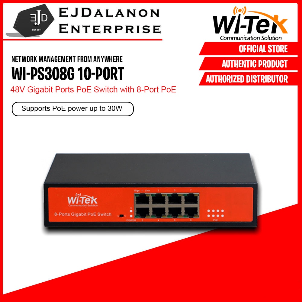 Wi-Tek Wi-Ps308G 10-Port 48V Gigabit Ports Poe Switch with 8-Port ...