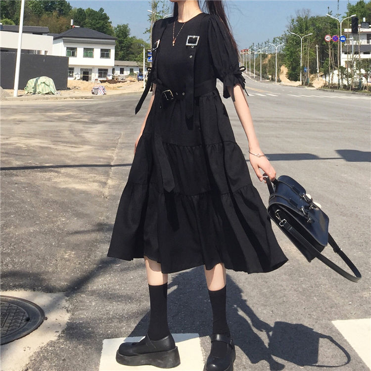 【COD】Japanese retro French little black dress short sleeve dress girl ...