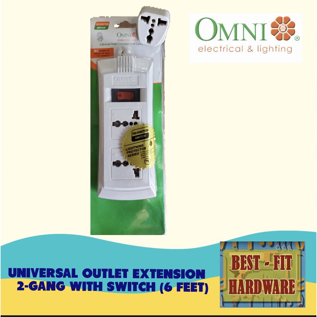 UNIVERSAL OUTLET EXTENSION CORD 2GANG 10A with GROUNDING & SWITCH