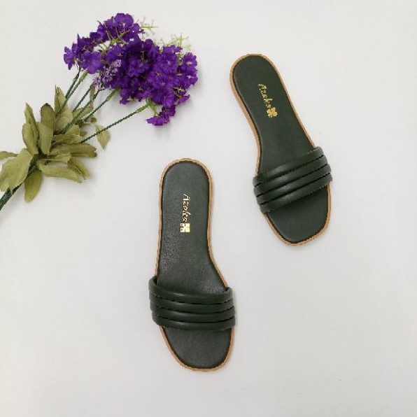 Dark green cheap flat sandals