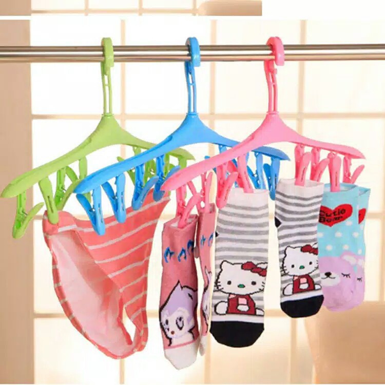 1PCS plastic 16clip folding multi-function underwear rack clothes hangers  child baby hangers socks rack pants clip