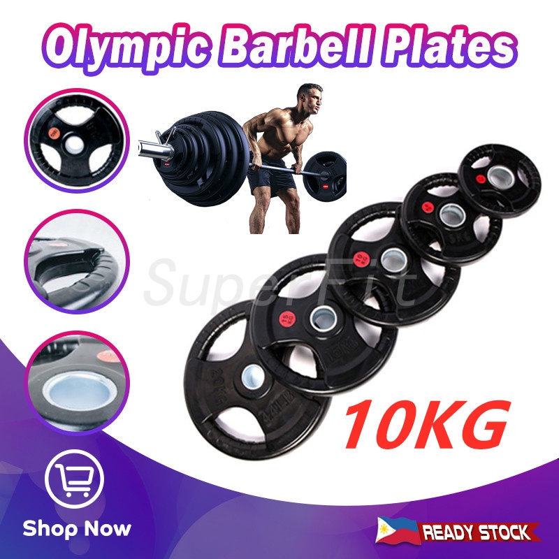Ready Stock 1PC 10KG Olympic Rubber Barbell Plates 5cm Weightlifting Barbell Plates Shopee