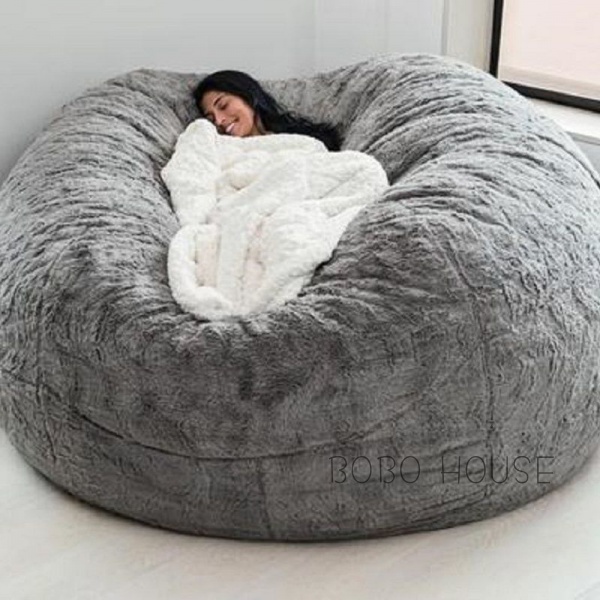 Giant fur lazy sofa bed pouf cover bean bag no filling couch fluffy ...