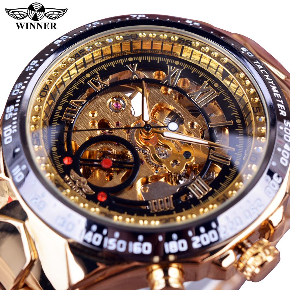 Winner Mens Mechanical Sport Design Bezel Golden Top Brand Luxury ...