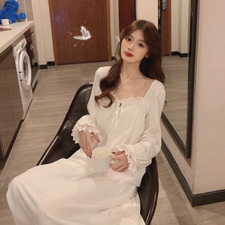 Romantic Nightgown Woman Autumn Lace Long Dress Sleepwear Woman Long Sleeve  Nightgowns Night Gown