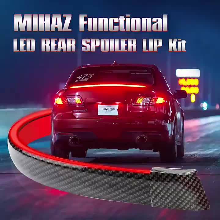 LED Spoilers Car Brake Lights Strip Carbon Rear Wing Lips Kit 1.2M Rear ...