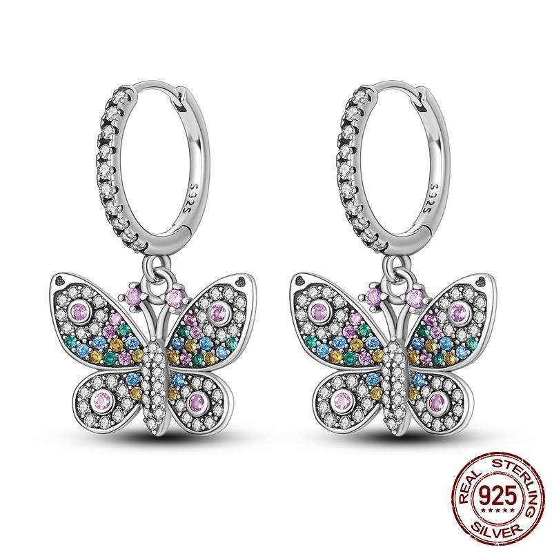 High Quality 925 Silver Pandora Earrings Sparkling Halo Heart Hoop Earrings Animal Earrings for Women Fine Jewelry Gift