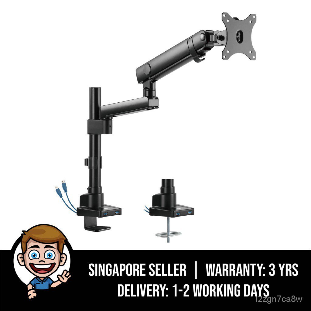 Desk Mount Monitor Arm with 2x USB 3.0 Ports - Pole Mount Full Motion  Single Arm Monitor Mount, up t