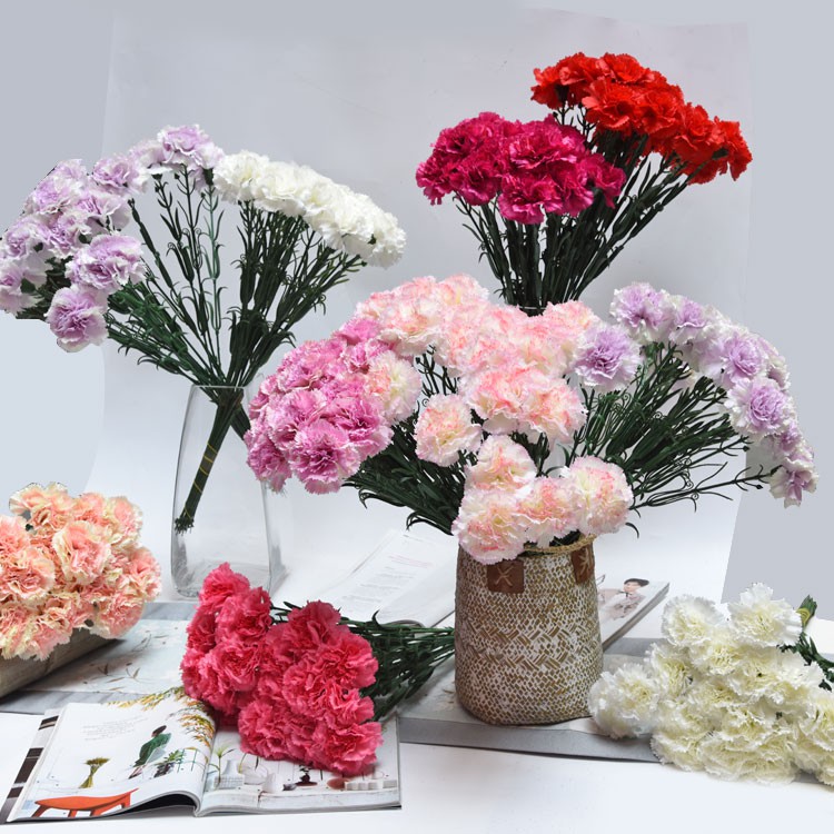Silk Flower Carnation Ornamental Flower Fake Flower Wedding Plastic Decoration Pastoral Bouquet