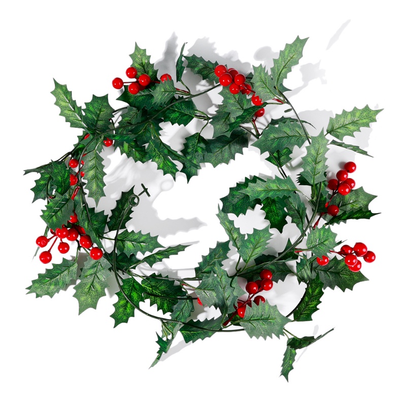 2M Artificial Holly Leaves Red Berries Vine Christmas Rattan DIY ...