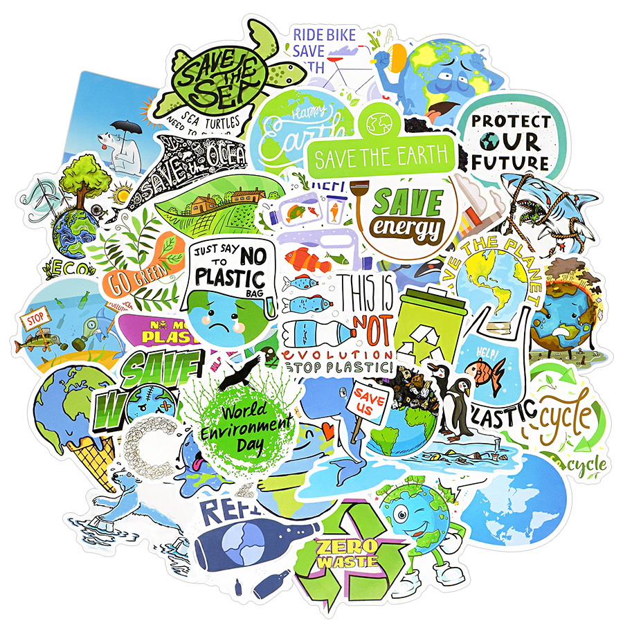 50 PCS Funny Stickers Aesthetic DIY Diary Save Earth Vinyl Decals ...