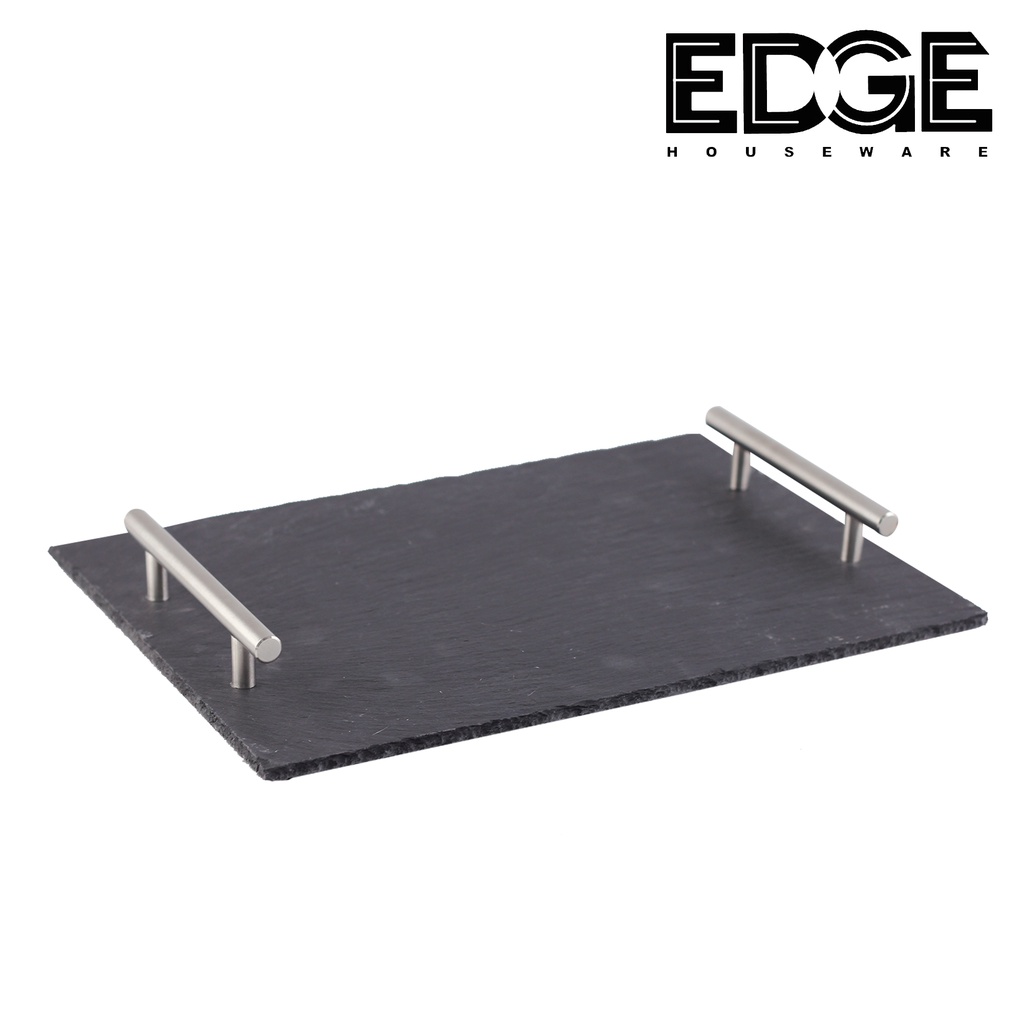 Edge Large Slate Cheese Board with Metal Handles, Serving Board Plate