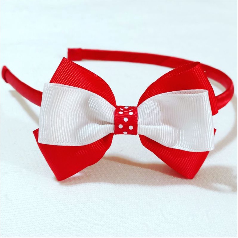 Red & White Hair Bow Headband / Elastic Baby Soft Band Girls ...