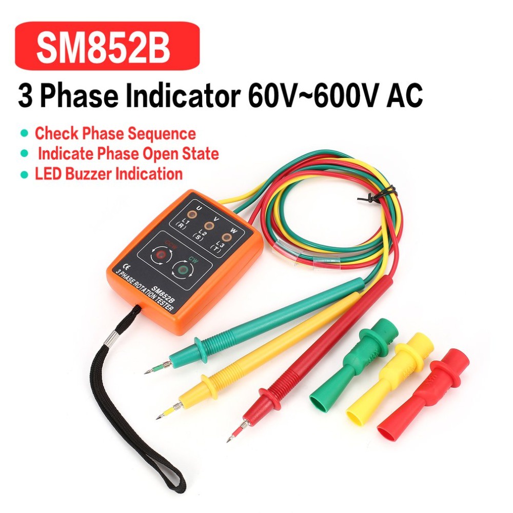 SM852B Phase Indicator 3 Phase Rotation Tester Digital Phase Indicator ...