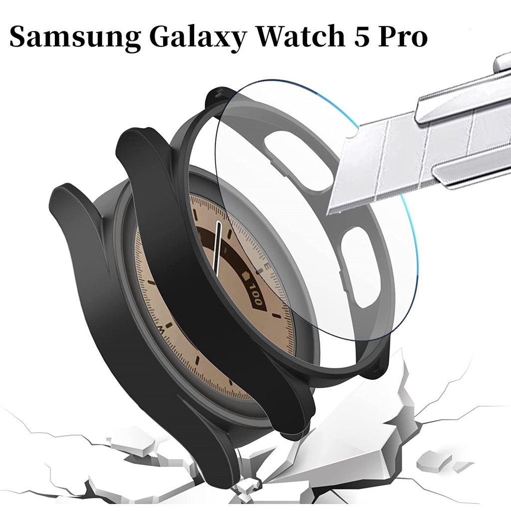 Glass+Case for Samsung Galaxy Watch 5 Pro case Waterproof PC Galaxy Watch 5 40mm 44mm Cover