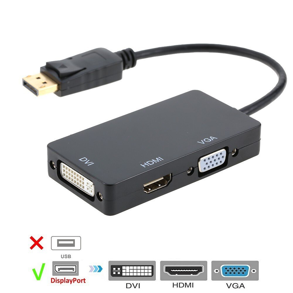 DP DisplayPort To HDMI DVI VGA 3 in 1 Adapter Converter Cable 1080P ...