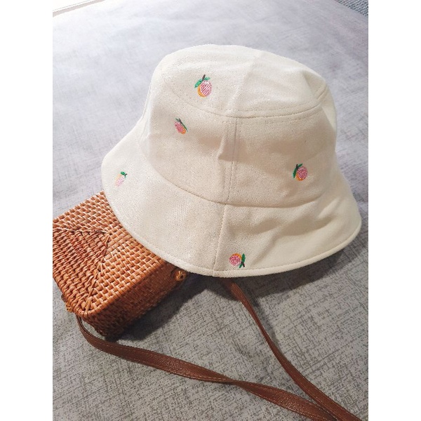 Cream-Colored Bucket Hat With Peach Embroidery Pattern Cute minimal ...