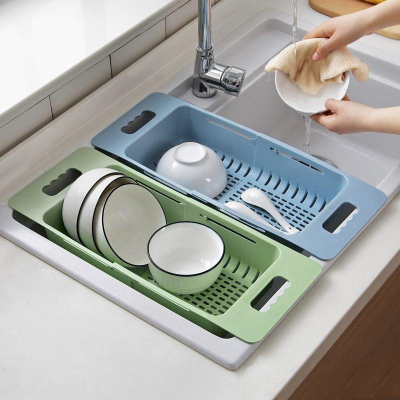 Kitchen Shelf Sink Rack Retractable Vegetable Drain Basket Fruit ...