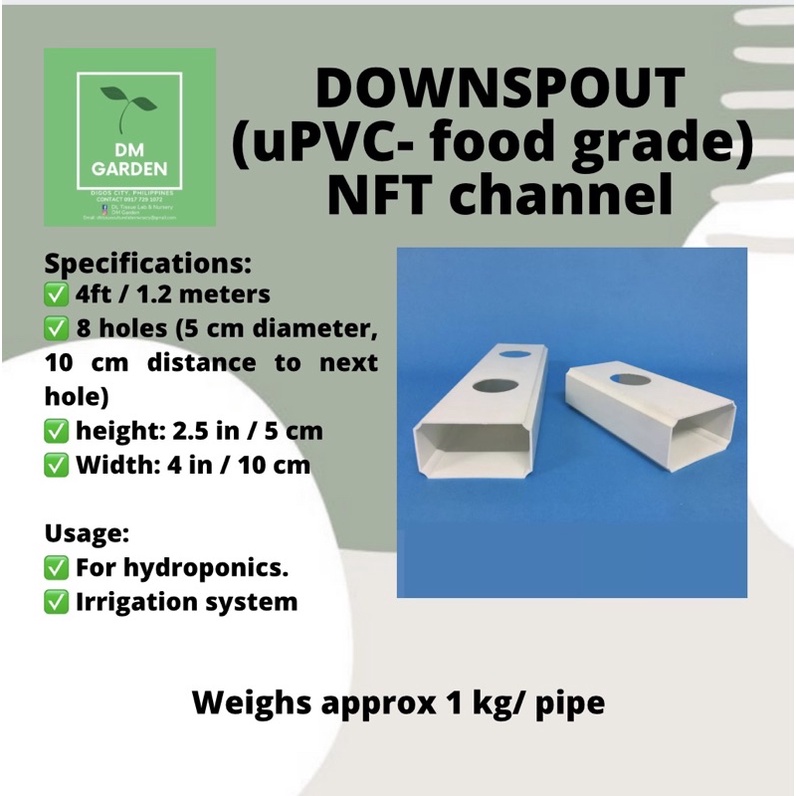 Downspout for hydroponics NFT (uPVC food grade) 4ft (8holes) Shopee