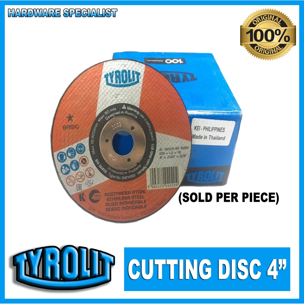 Tyrolit Basic Cutting Disc 4" x 0.40" x 5/8" ULTRA THIN ORIGINAL