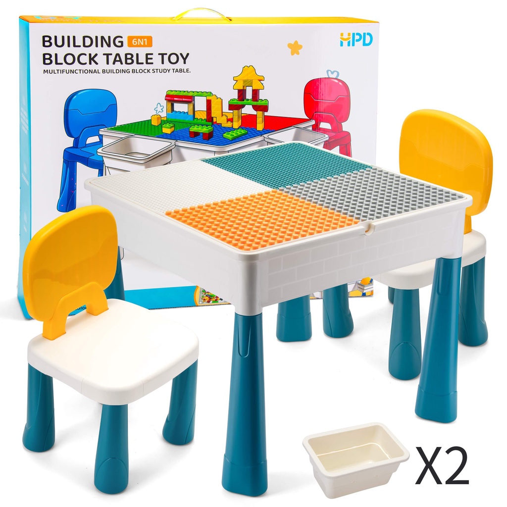 6 IN 1 Multi functional building blocks study LEGO table w chair