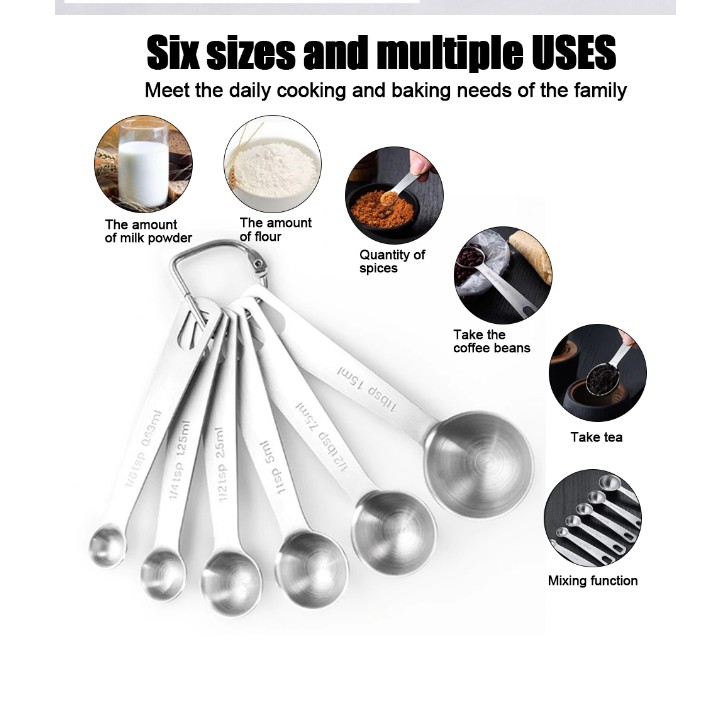 6pcs Stainless Steel Measuring Spoons Cups Measuring Spoon Set Tools ...