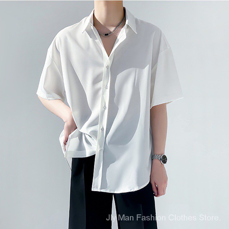 White Shirt Men Summer Shirt Korean Couples Wear Casual Short-sleeved ...