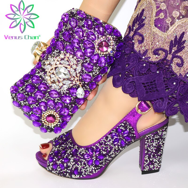 Fashion Lady Shoes And Bag Set Italy Purple Color Italian Shoes