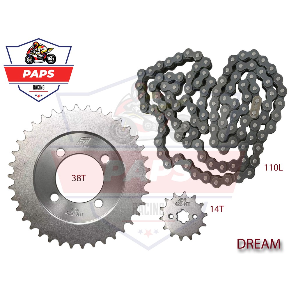 PAPS Motorcycle CHAIN & SPROCKET SET (CHS) TMX/DREAM/XRM/WAVE/C100 ...