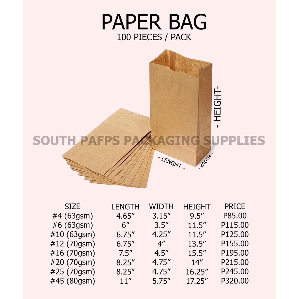 BROWN PAPER BAGS (NO HANDLE) // 100 PIECES PER PACK | Shopee Philippines