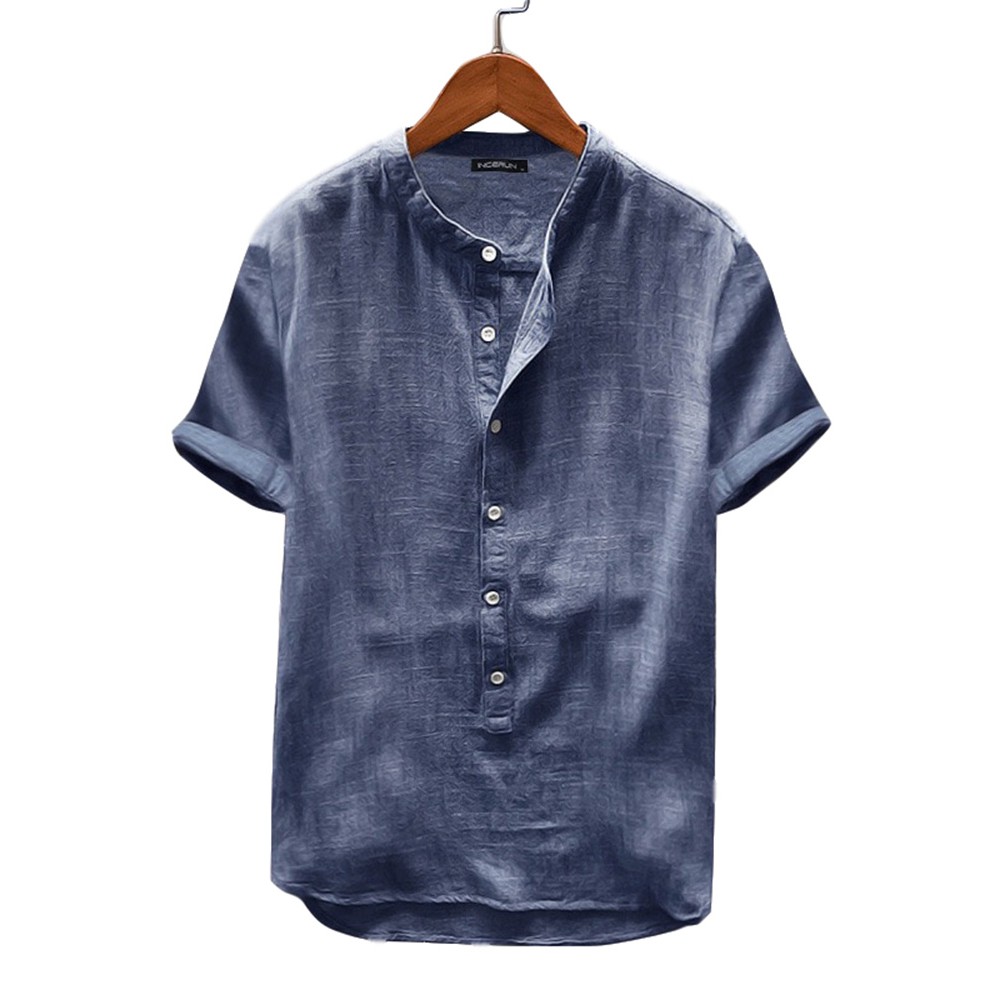 INCERUN Mens Short Sleeve Cotton Linen Casual Summer Button Shirt ...